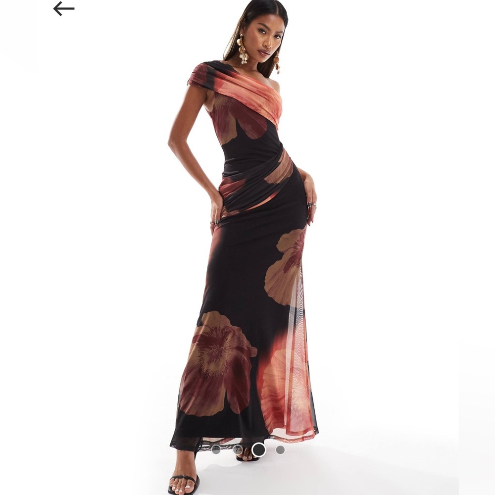 ASOS DESIGN mesh twist one shoulder maxi dress floral